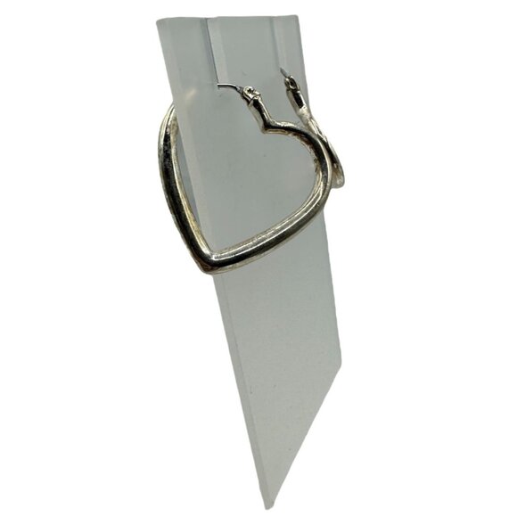 SILVER Heart Shaped Hoop Earrings Womens Fashion Jewelry Valentines Day - Picture 4 of 6